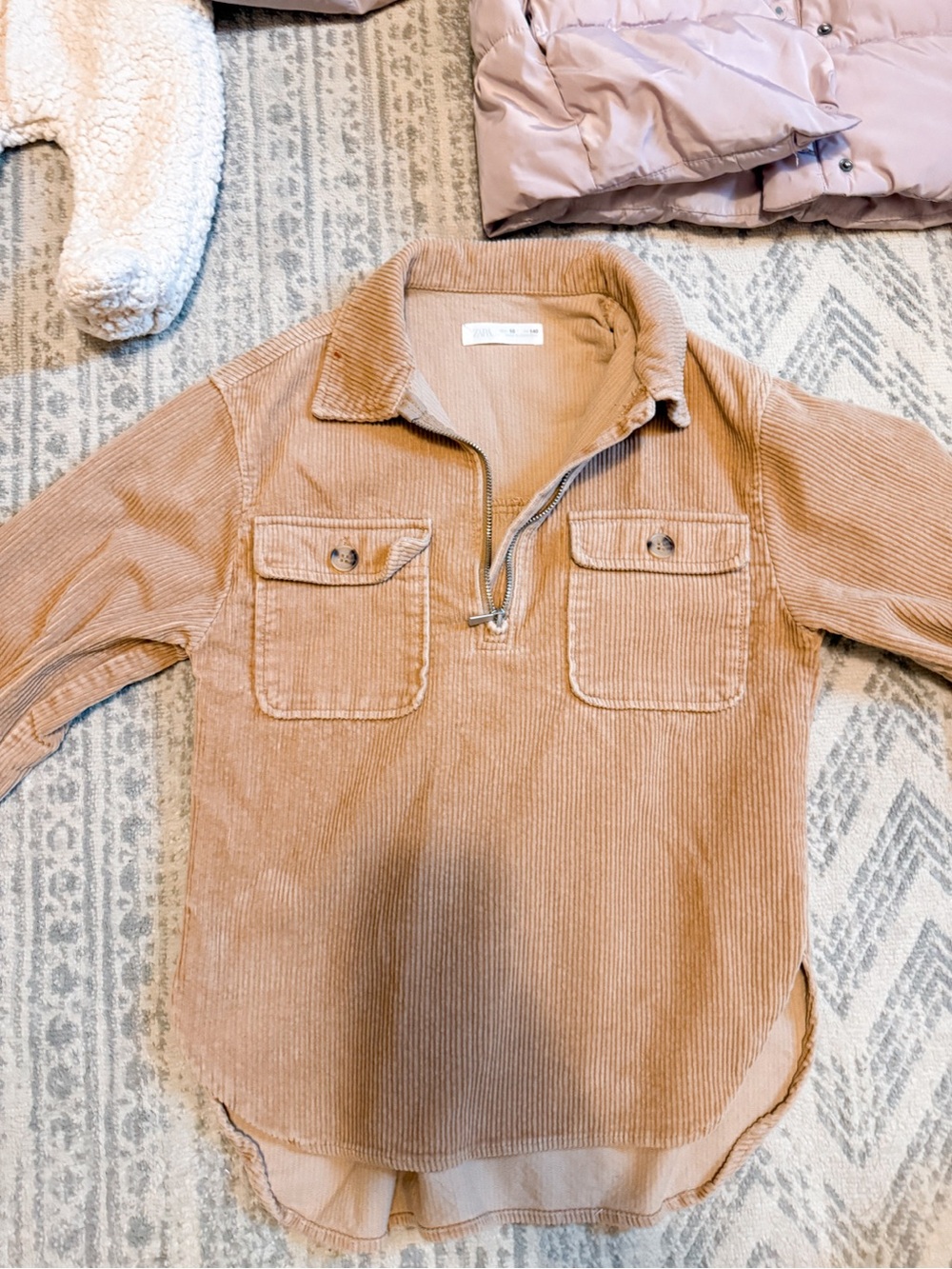 Zara Kids Corduroy Half-Zip Shirt - Dusty Tan